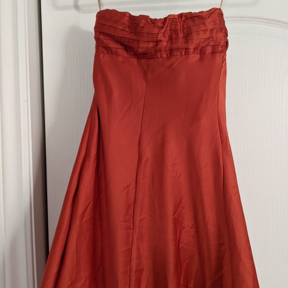 XXS Burnt Orange Strapless Satin Dress - Picture 3 of 5